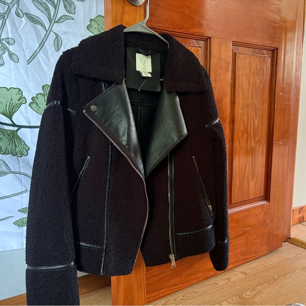 Joie Black Bomber/Biker Jacket with Leather Accents